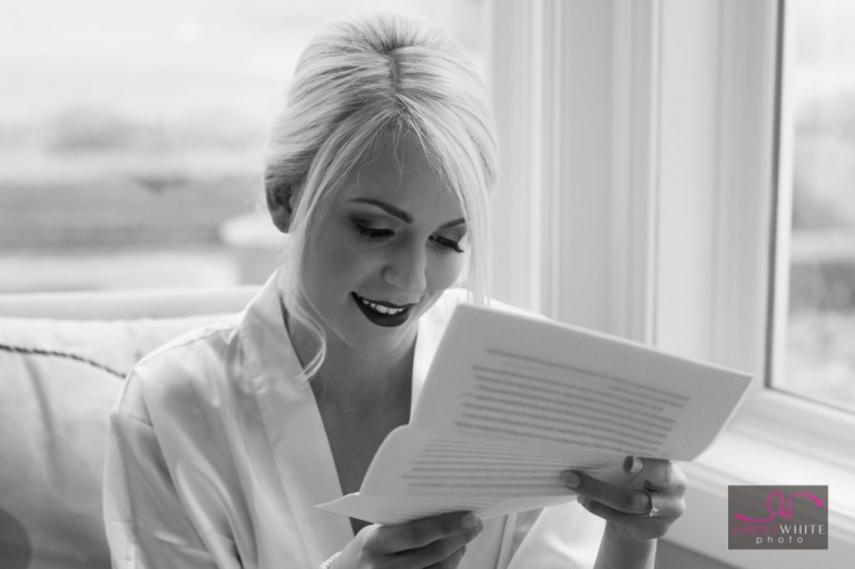 Southern Hills Country Club Tulsa wedding photographer, letter exchange before wedding with bride getting ready