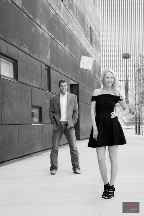 Engagement photos in downtown Tulsa Brady District outside AHHA Museum
